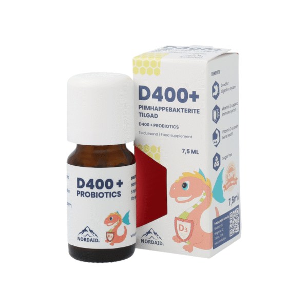 NORDAID D400 + GYVYBINGOS BAKTERIJOS kūdikiams ir vaikams, 7,5 ml.