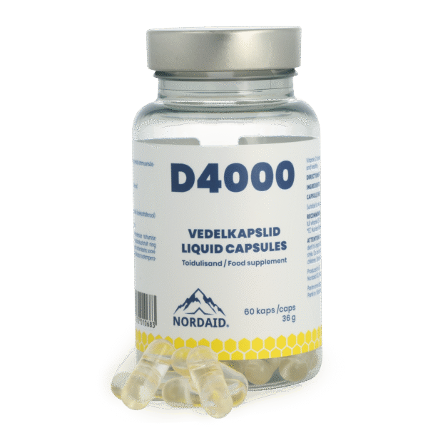 NORDAID D4000 LIQUID CAPSULES su vitaminu D3, 60 vnt.