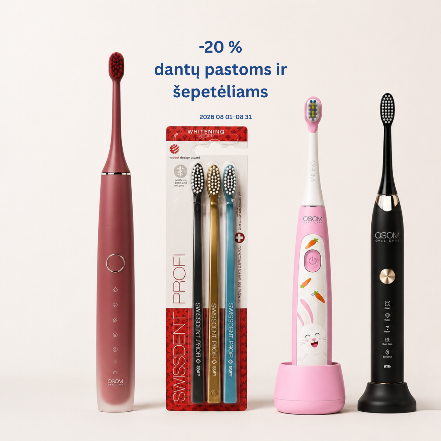 Dantų pastos + šepetėliai -20% tel
